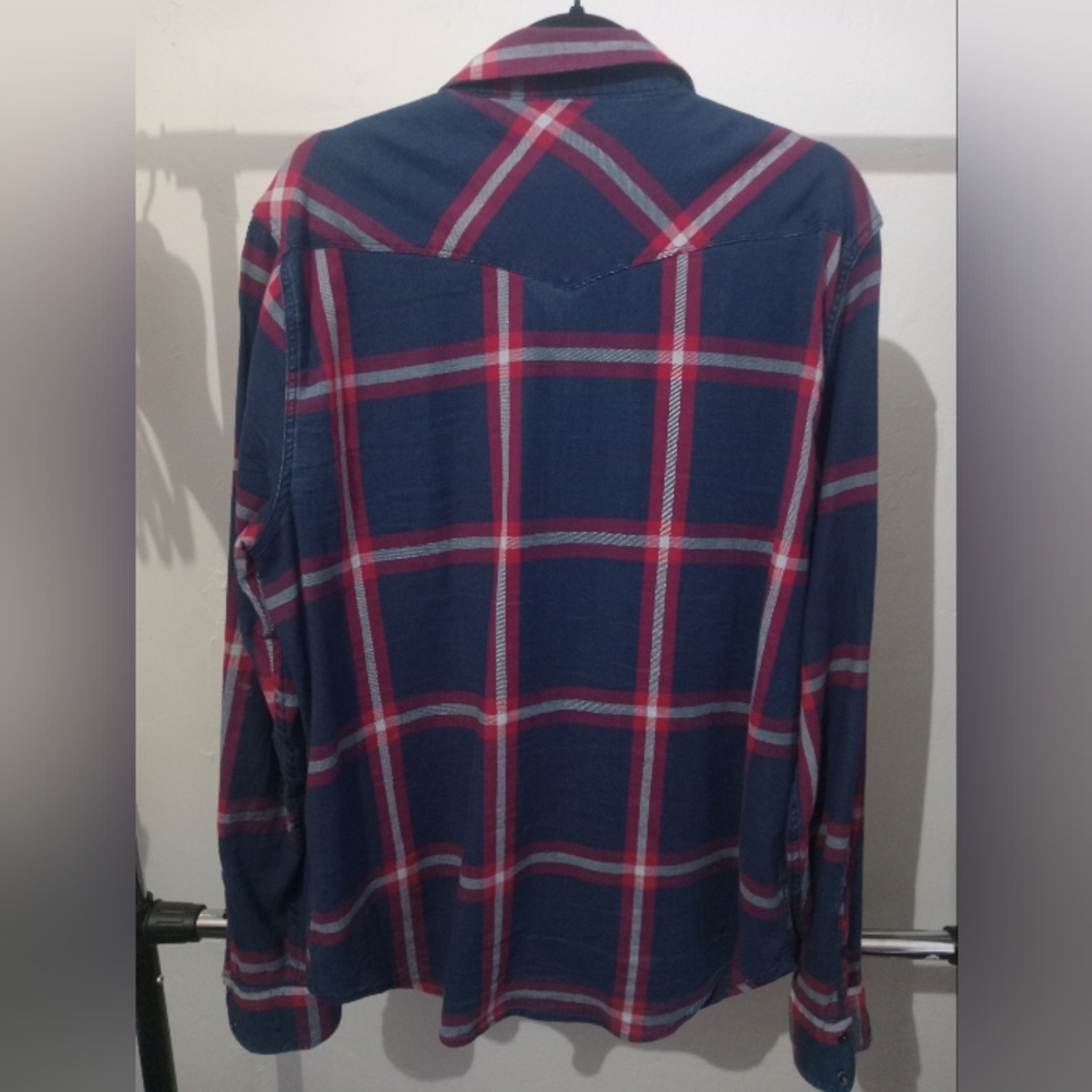 Lucky Brand Saturday Stretch Blue and Red Plaid Mens Shirt L - Picture 2 of 5